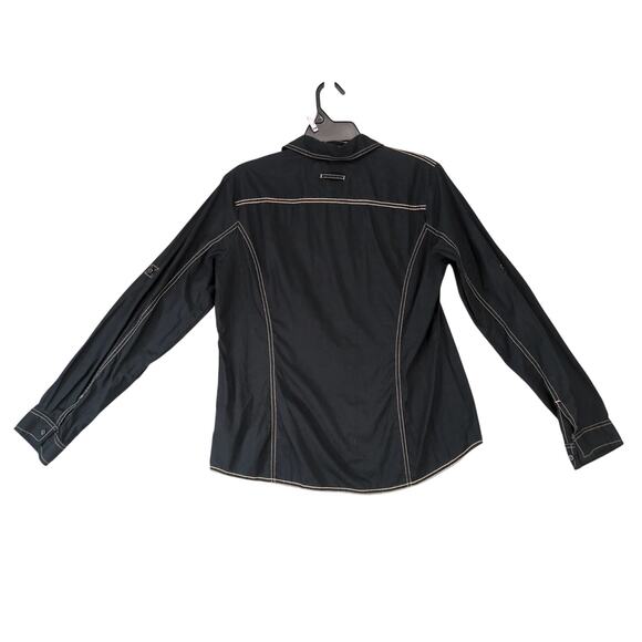 Tommy Hilfiger Black Contrast Stitching Button Up Shirt Women's L Y2K Streetwear - Picture 2 of 10